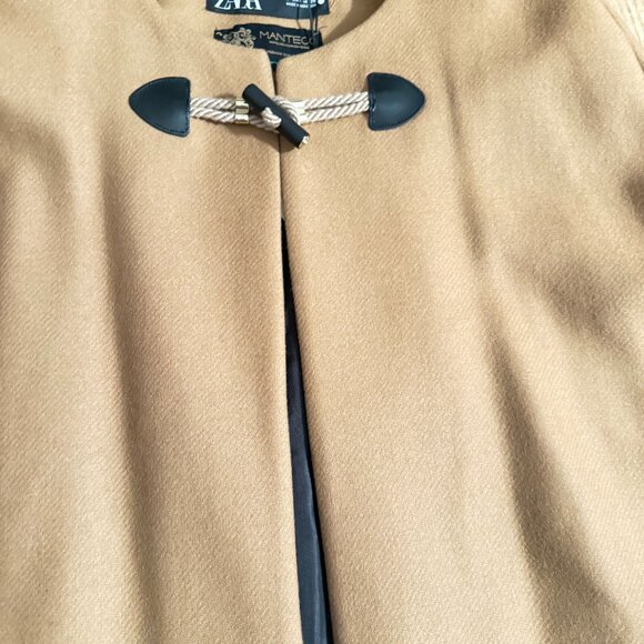 ZARA Manteco Wool Toggle Cape Jacket Coat Camel Brown Swingy Pockets small - Picture 5 of 10